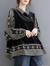 Large Size Loose Fake Two-Piece Plaid Bat Sleeve Top